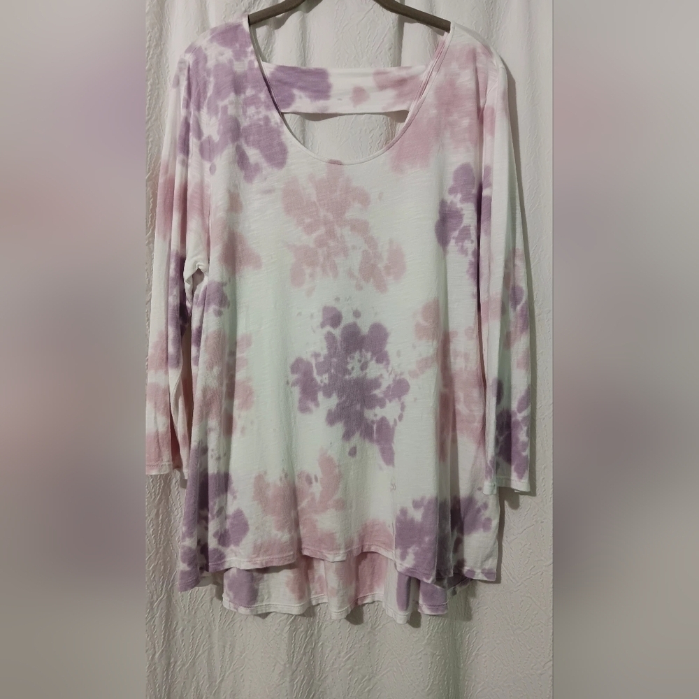 3X25 Soft Surroundings Top Women L Purple Pink Pullover Lounge Tie Dye
